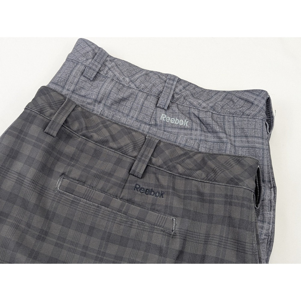 Mens 56 Reebok Golf Shorts Lot 2 Gray Black Plaid Check Stretch Performance